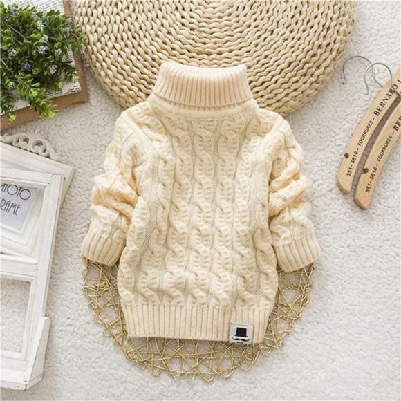 Toddler Baby Boys Girls Knit Sweater Turtleneck Winter Sweater Pullover Top - Picture 2 of 5